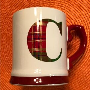 Plaid Monogram Mug with Red Handle
